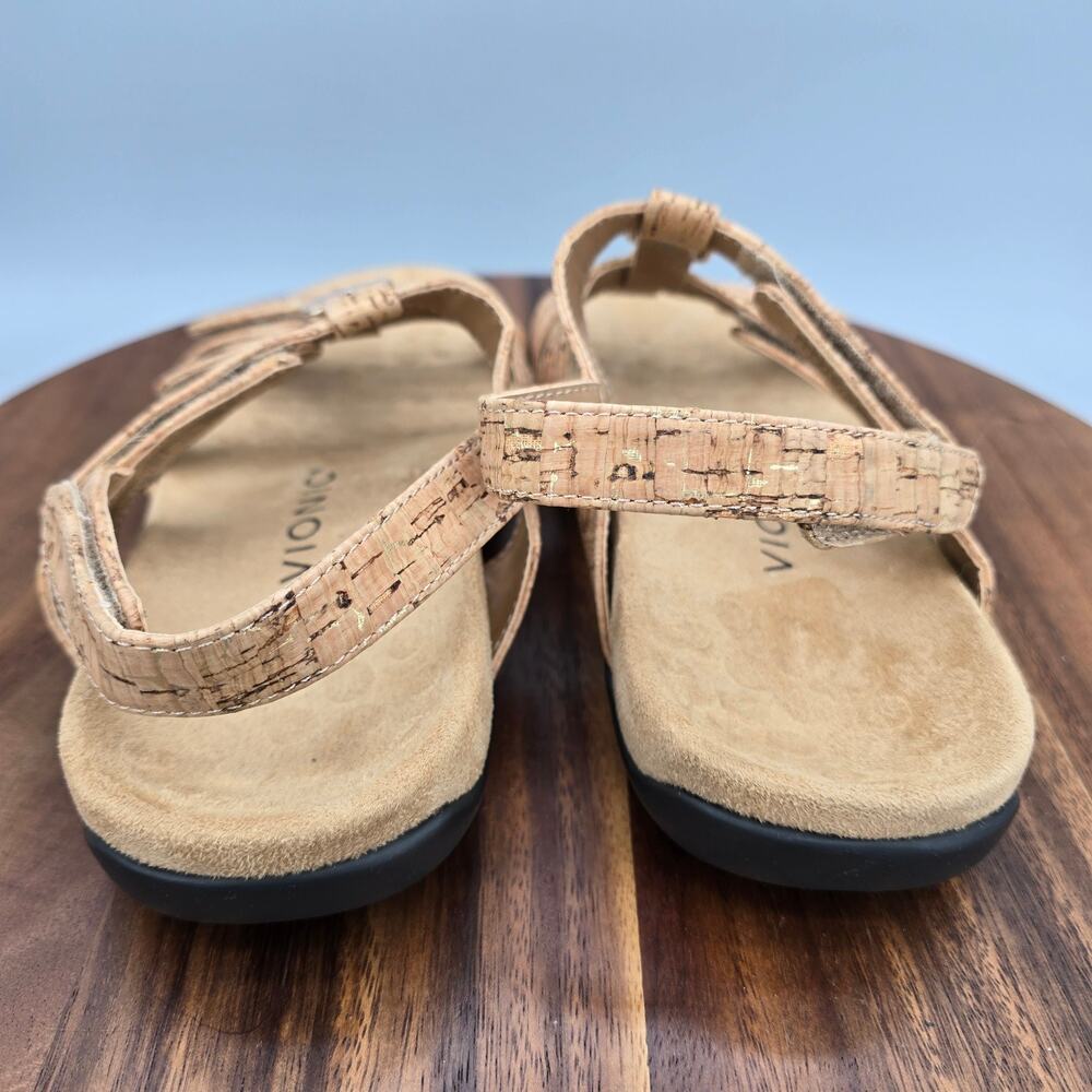 Vionic Amber Sandals Womens 8 Wide Gold Cork Orthotic Adjustable T Strap Comfort - Picture 4 of 7